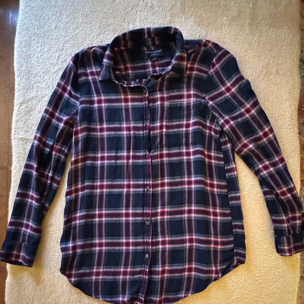 Banana Republic Navy and Red Plaid Shirt